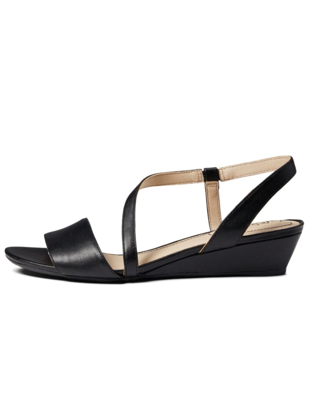 Life Stride Yasmine Classic Black leather Strappy Wedge Sandal - Women's 5